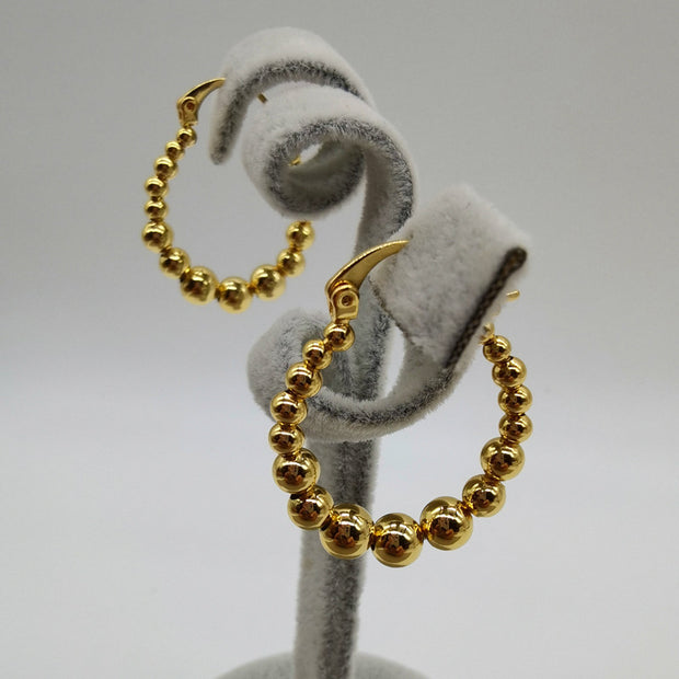 Gold Ball Hoop Earrings Beaded Circle Ear Clip