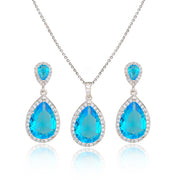 Bright Big Zircon Water Drops Necklace Eardrops Suit Bride Wedding Jewelry Simple Graceful
