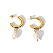 Fashion Personality Pearl 18K Gold Stainless Steel Earrings