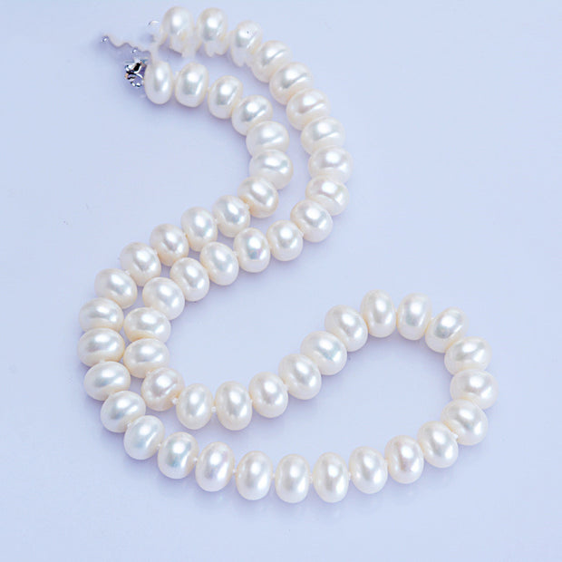 Dailan Jewelry Freshwater Pearl Necklace 10-11mm Steamed Bread Round Strong Light Ball Button Necklace Jewelry Factory Wholesale