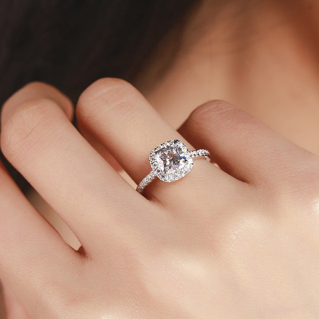 Ladies Moissanite 1 Carat Diamond Ring Luxury Round Diamond Princess Square Ring