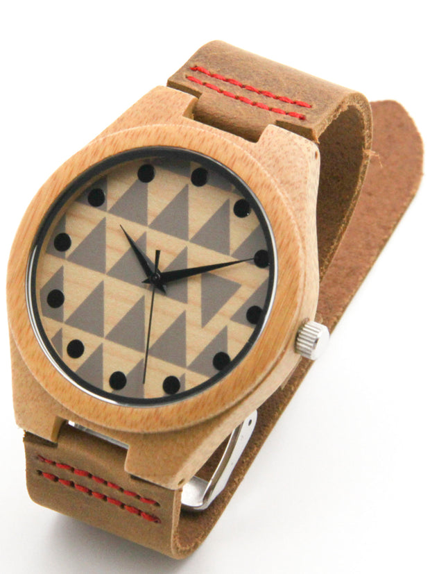 Casual Business Bamboo Leather Strap Watch