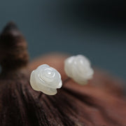 Ose Flower Sterling Silver  Women Hetian Jade Flower Earrings