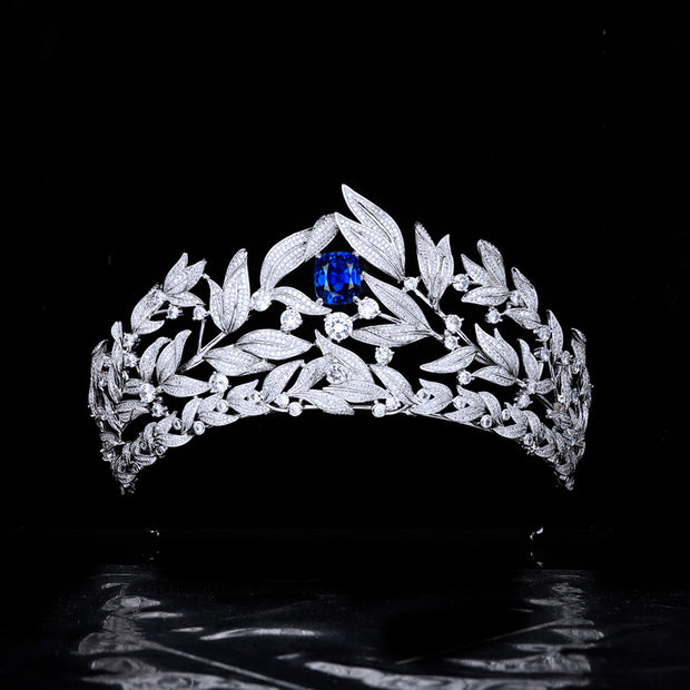 Sapphire Crown Copper Micro Inlay AAA Zircon Crown Wedding Headdress