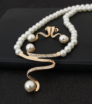 European fashion diamond crystal pearl necklace earrings set bride wedding accessories wholesale CMT058