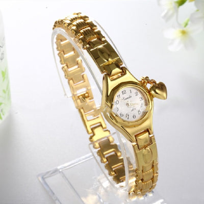 Gold Women's Bracelet Watch Honey Heart Rhinestone Casual Stainless Steel
