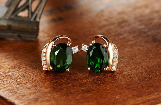 Emerald Treasure Stud Earrings Vintage Green Tourmaline  Color Treasure Crystal Women's