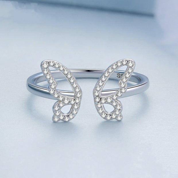 White Gold Plated Zircon Hollow Insect Ring