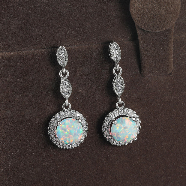 Trendy Rose Gold White Gold Multicolor Round Opal Draping Versatile Earrings