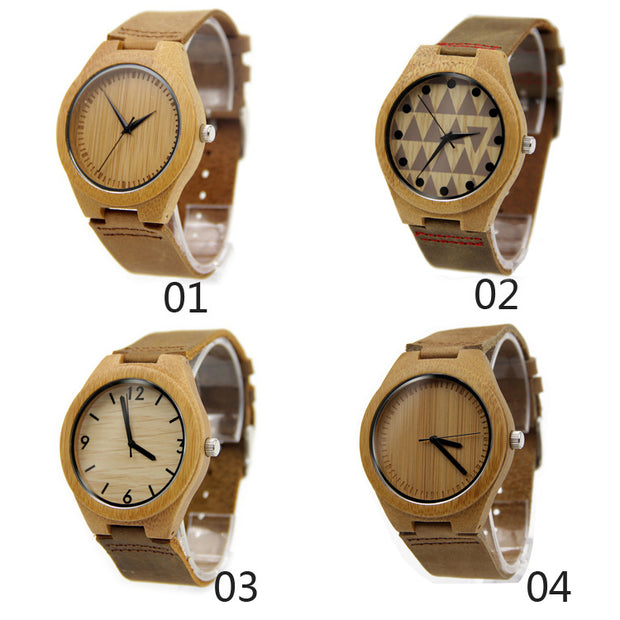 Casual Business Bamboo Leather Strap Watch