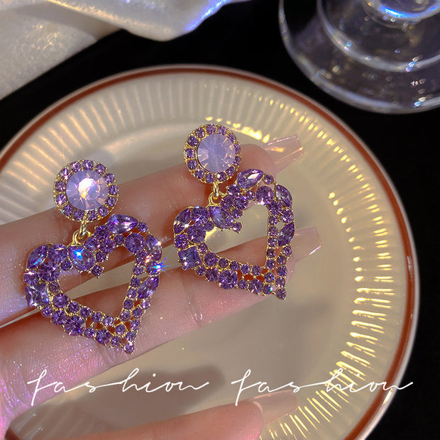 Premium Purple Crystal Earrings Graceful Online Influencer Retro Hong Kong Style