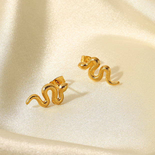 18K Gold Plated Stainless Steel Snake Stud Earrings For Women