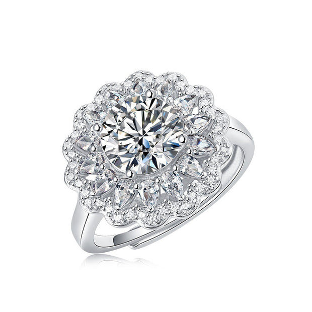 S925 Silver Moissanite Ring Flowers Female New Trendy Ring Adjustable Source Ring In Stock Generation