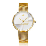 Women's Fashion Simple Geometric Quartz Watch Mesh Strap Watch