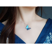 Blue Butterfly Ear Thread S925 Sterling Silver Long Pearl
