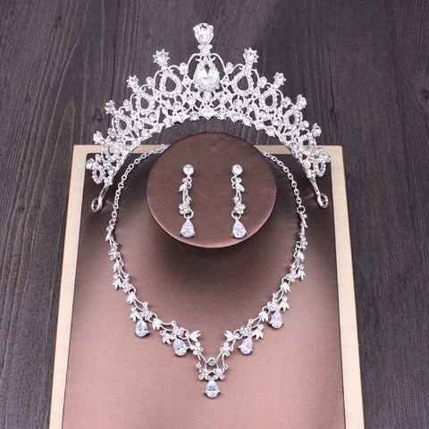 Bridal Rhinestone Crown Necklace Set Wedding Accessories