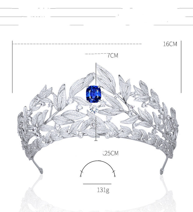Sapphire Crown Copper Micro Inlay AAA Zircon Crown Wedding Headdress