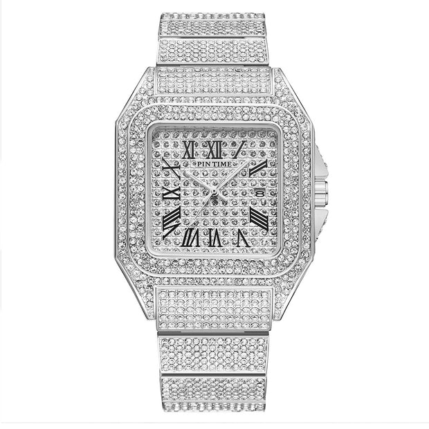PINTIME Men's Quartz Watch Square Diamond