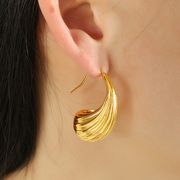 French Entry Lux Vintage 18K Gold Plating Geometric Striped Earrings