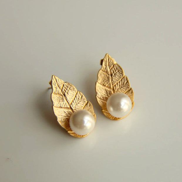 Creative Bohemian Beautiful Pearl Leaf Shaped Earrings