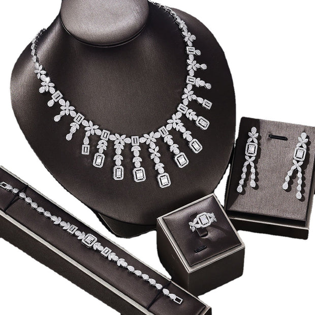 Zircon Necklace Earrings Bracelet Ring Set Of Four