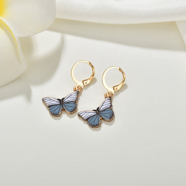 Fashion Retro Ins Colorful Butterfly Oil Drop Earrings