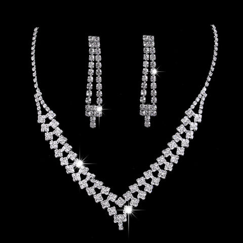 Full Rhinestone Zircon Water Drop Necklace Earrings Jewelry Set
