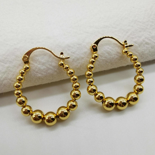 Gold Ball Hoop Earrings Beaded Circle Ear Clip