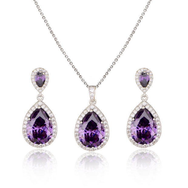 Bright Big Zircon Water Drops Necklace Eardrops Suit Bride Wedding Jewelry Simple Graceful