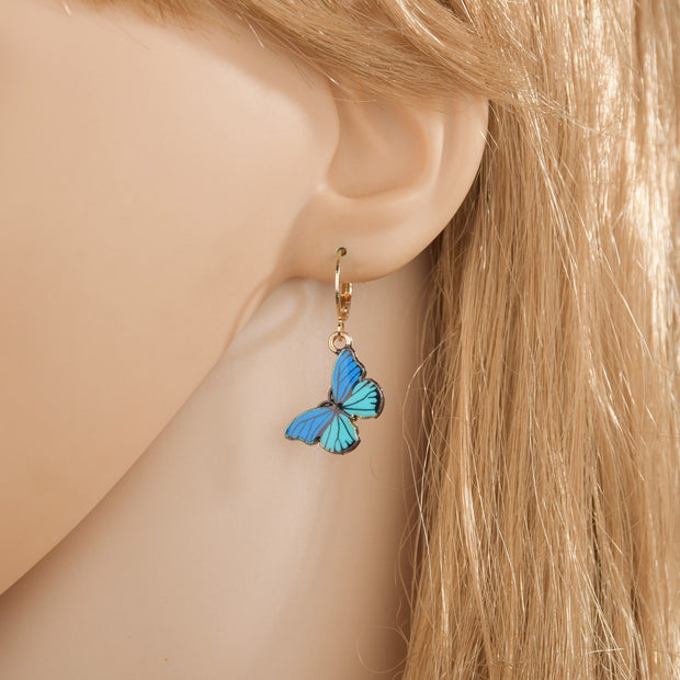 Fashion Retro Ins Colorful Butterfly Oil Drop Earrings
