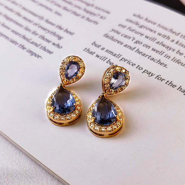 Luxurious Color Water Drop Zircon Ear Studs Electroplating