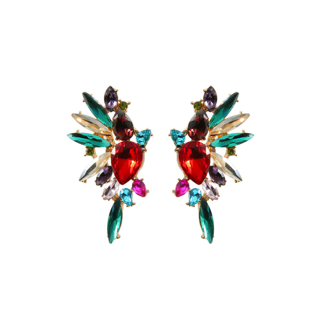 Colorful Luxury Temperament And Fully-jewelled Glass Fashion Geometric Earrings