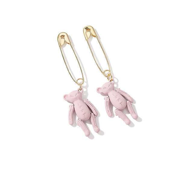 Cute Bear Pin Earrings Female Temperament Korean Personality Creative Earrings Simple Net Red Earrings Earrings