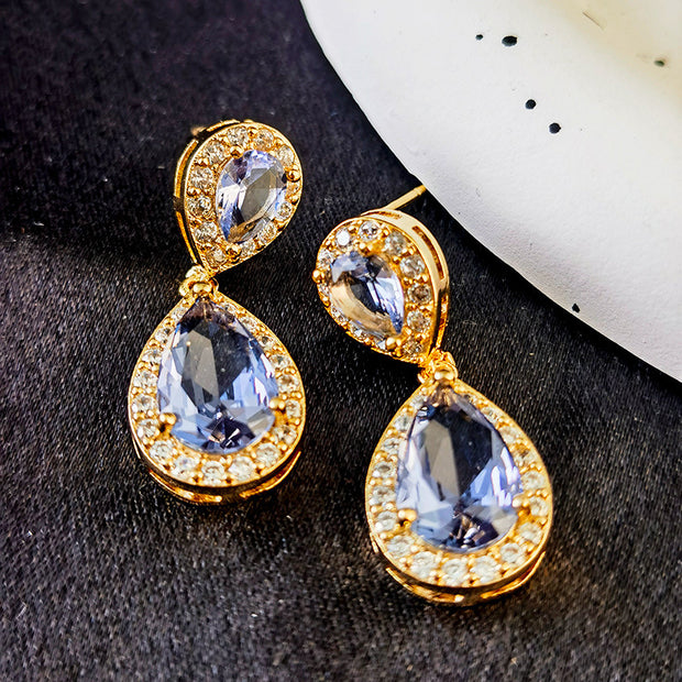 Luxurious Color Water Drop Zircon Ear Studs Electroplating