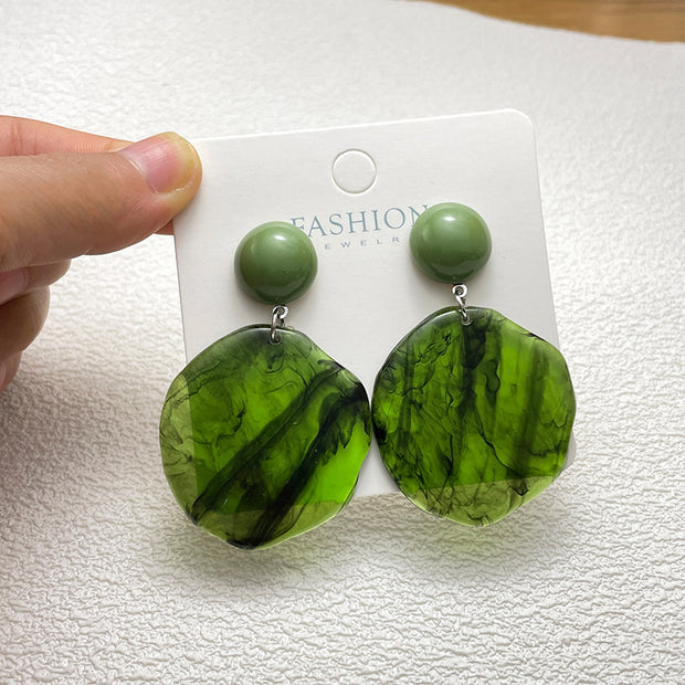 Dark Green Smoke Round Resin Earrings