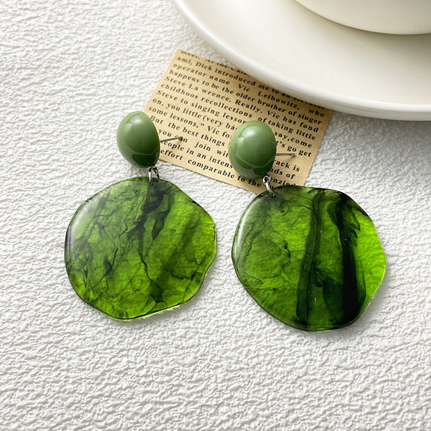 Dark Green Smoke Round Resin Earrings