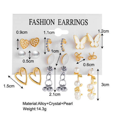 Earring Set 9 Pairs Butterfly Hollow Out Love