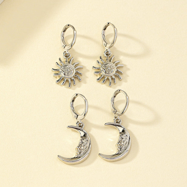 Popular Ornament Sun Moon Face Crescent Trendy Earrings