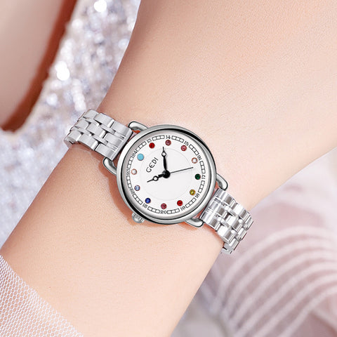 Niche Women's Good-looking Steel Belt Small Light Luxury Ins Birthstone Waterproof Fashion Quartz Watch