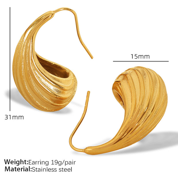 French Entry Lux Vintage 18K Gold Plating Geometric Striped Earrings
