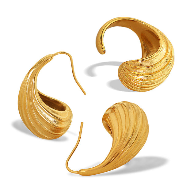 French Entry Lux Vintage 18K Gold Plating Geometric Striped Earrings