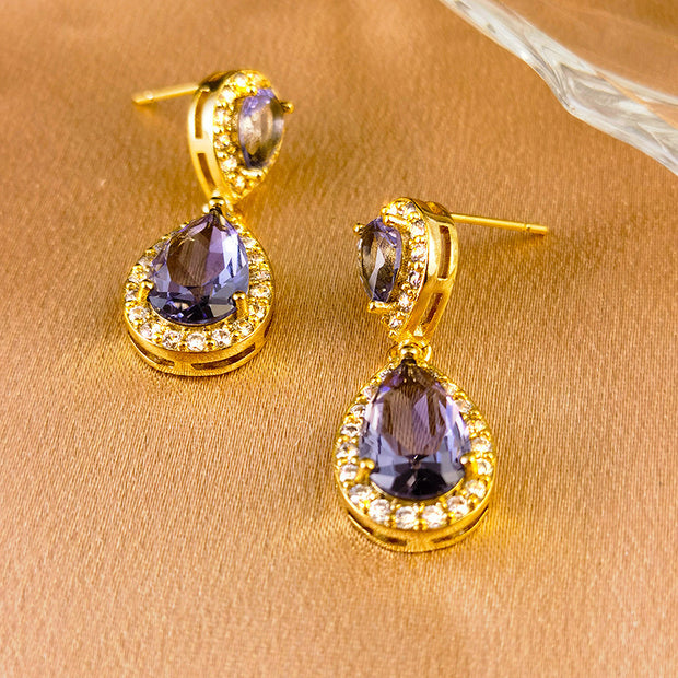 Luxurious Color Water Drop Zircon Ear Studs Electroplating