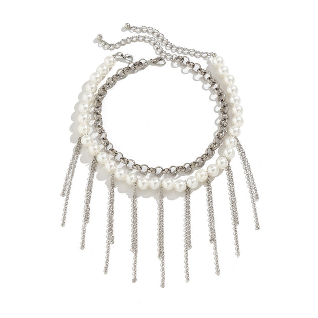 Pearl Tassel Fun Design Double-layer Retro Necklace Women's Accessories