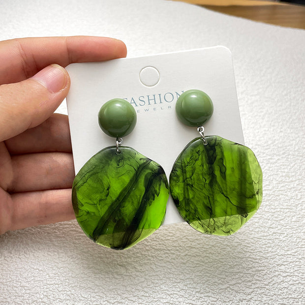 Dark Green Smoke Round Resin Earrings