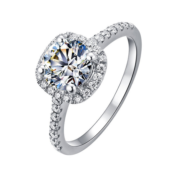 Ladies Moissanite 1 Carat Diamond Ring Luxury Round Diamond Princess Square Ring