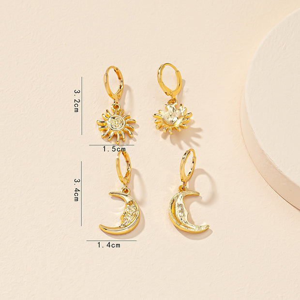 Popular Ornament Sun Moon Face Crescent Trendy Earrings