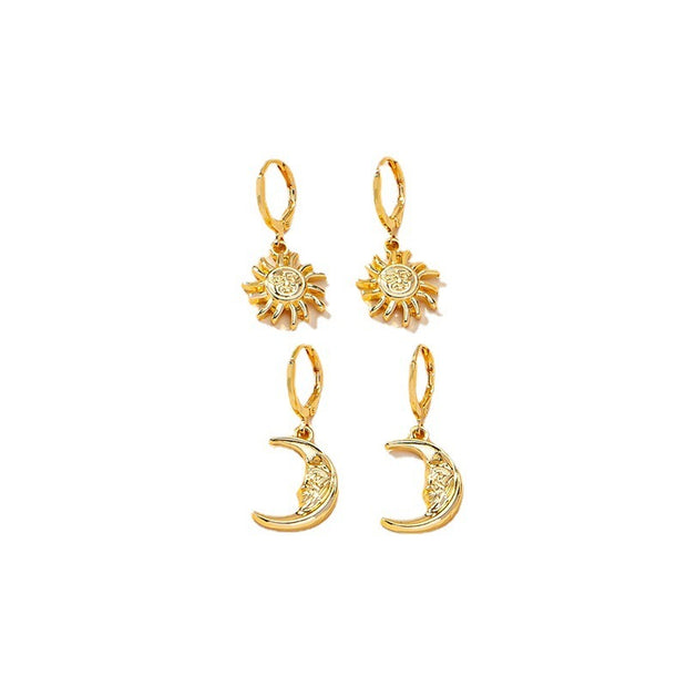 Popular Ornament Sun Moon Face Crescent Trendy Earrings