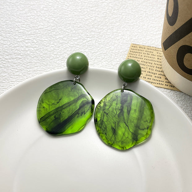 Dark Green Smoke Round Resin Earrings