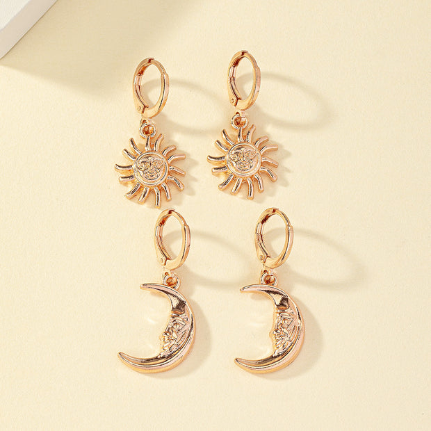 Popular Ornament Sun Moon Face Crescent Trendy Earrings