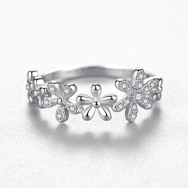 Sterling Silver Daisy Ring Female Korean Fashion Light Luxury Micro Diamond Ring
